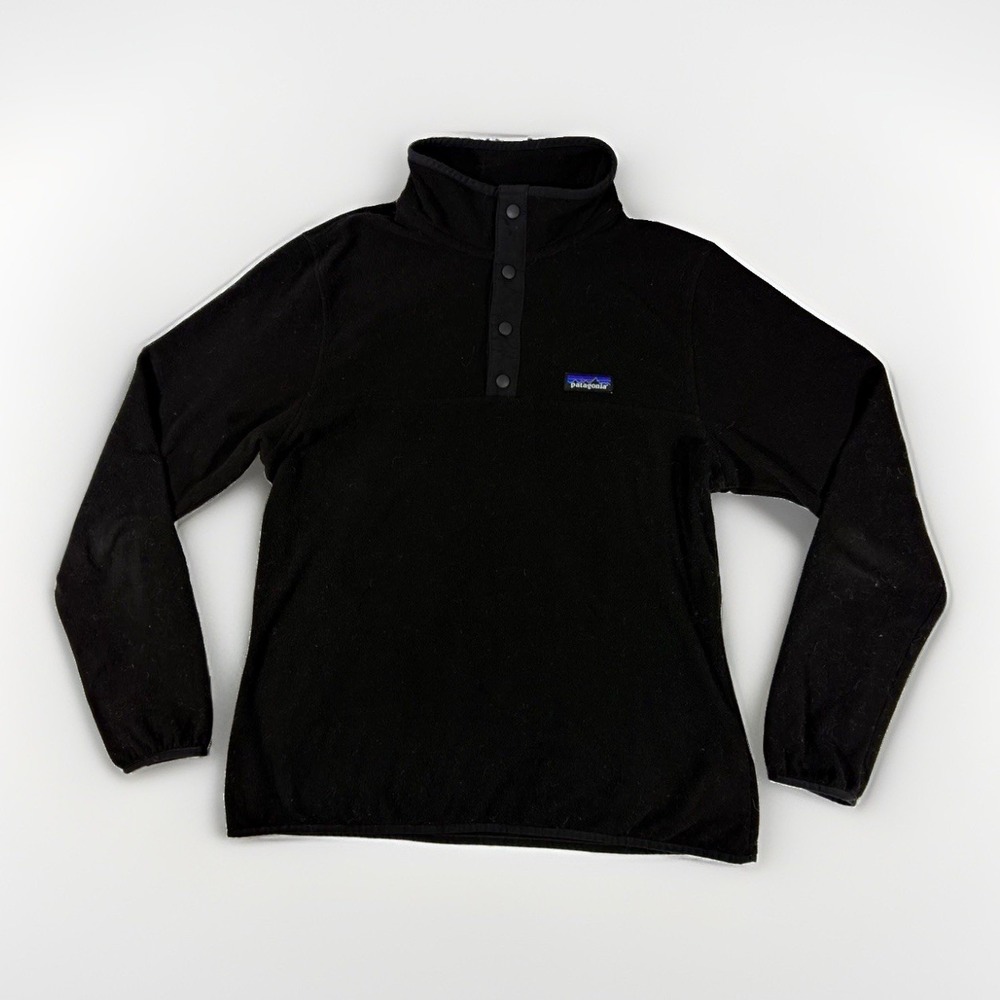 Patagonia Women's Black Fleece Pullover Snap T Size L Made in El Salvador